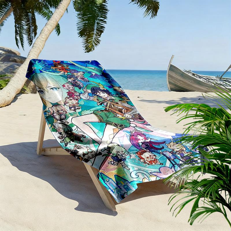 Genshin Impact Print Beach Towel, Large Soft Quick Dry Towel for Beach Camping Swimming