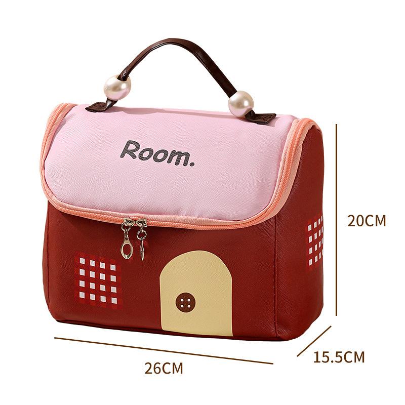 Dopamine Color Women Makeup Storage Bag Animation House Design Cosmetics Storage Bag Large Capacity Portable Travel Toilet Bag
