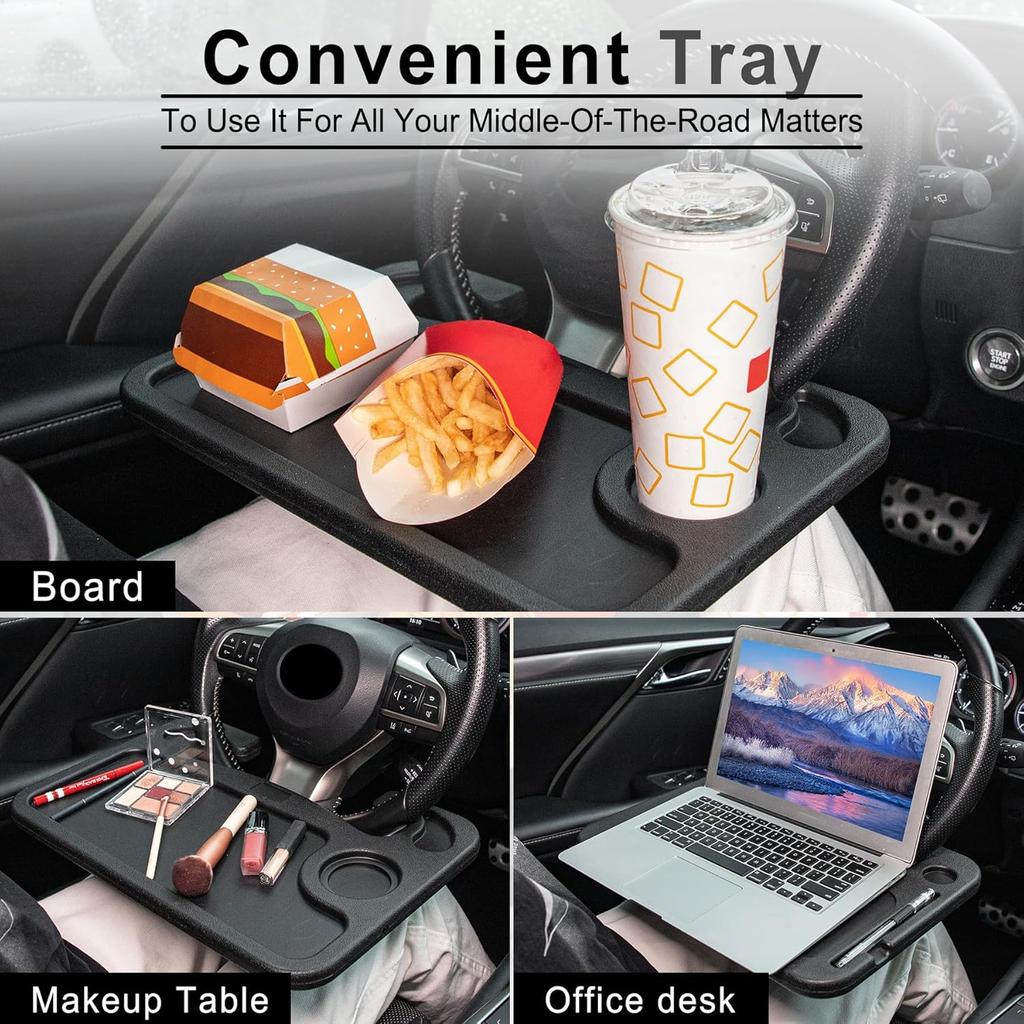Car Steering Wheel Desk for Laptop,Multipurpose Travel Car Accessories, Car Seat Stand Trays for Eating, Steering Wheel Under Table Console(Black)
