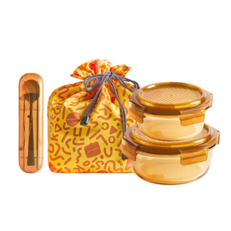 LocknLock Crystal Colored Glaze Round Glass Food Container 4-Piece Set