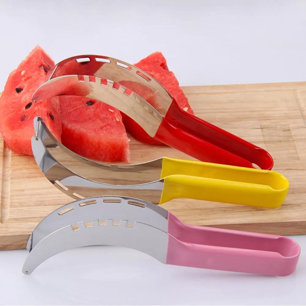 Stainless Steel Watermelon Slicer Non-slip Cutter Melon Cutter Plastic Wrap Handle Kitchen Gadget Fruit Cutting Tool Summer