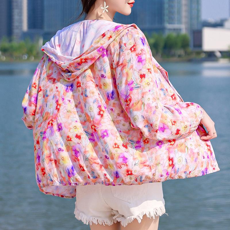 Dámské letní svrchní ochrana proti slunci oblečení s kapucí nadměrná velikost ležérní tenký dlouhý rukáv dámská letní bunda větrovka