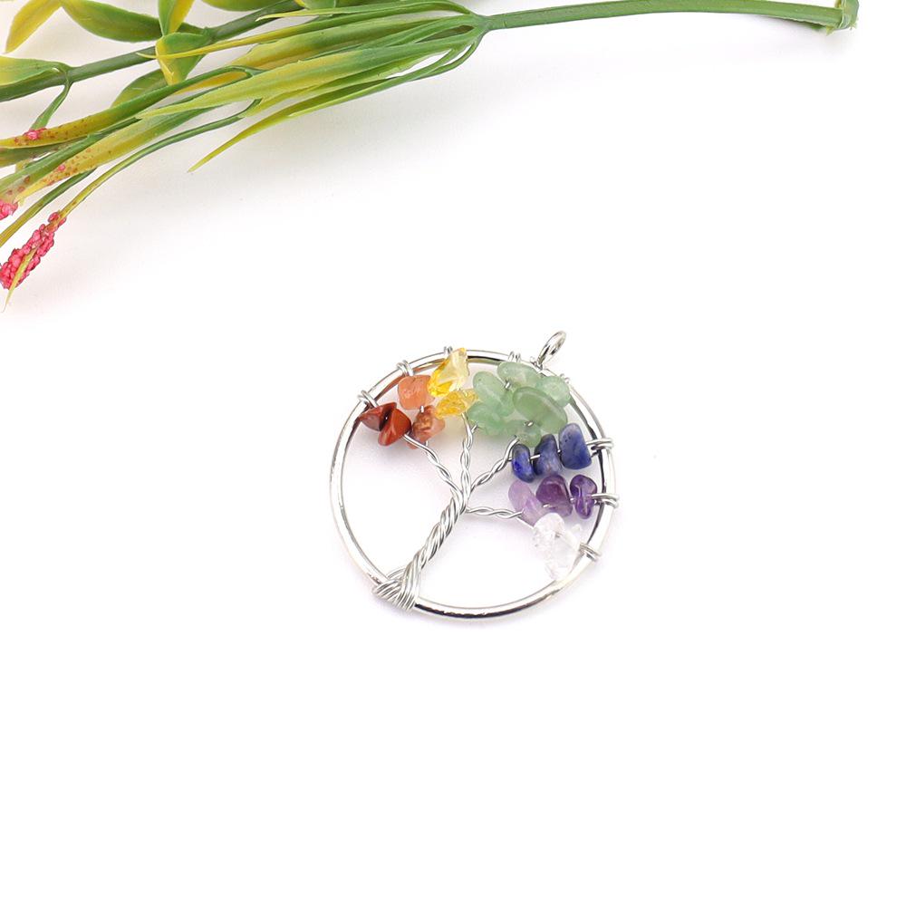 Amethyst Tree of Life Necklace with Irregular Natural Stone and Colorful Crushed Crystal