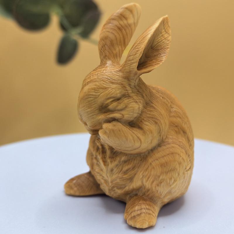 Cute wooden carving Zodiac rabbit tabletop decoration Home decoration student gift for classmates Christmas GIFs