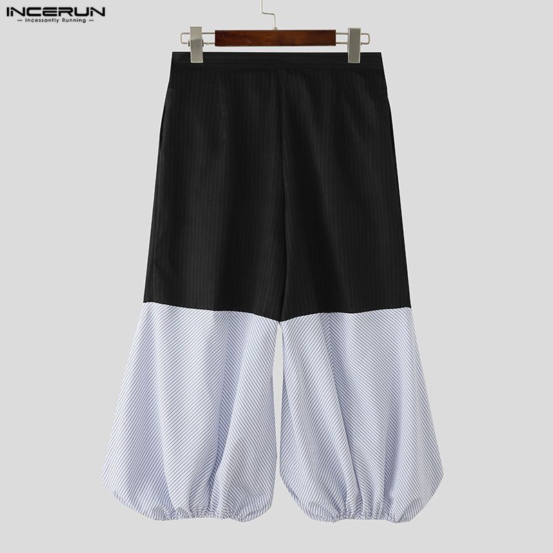 INCERUN Men Zip-up Waist Casual Striped Long Baggy Lantern Pants Trousers