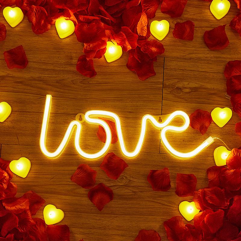 LED Love Neon Sign PS Board and Acrylic Love Sign Lamp with Hanging Holes for Confession Marriage Proposal Warm Colour