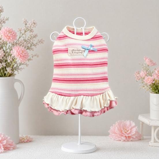 huaqianguhh Colorful Striped Dog Dress, Stretchy Sleeveless Outfit, Cute Ruffled Dress for Small Dogs Teddy Bichon Frise Party Wear