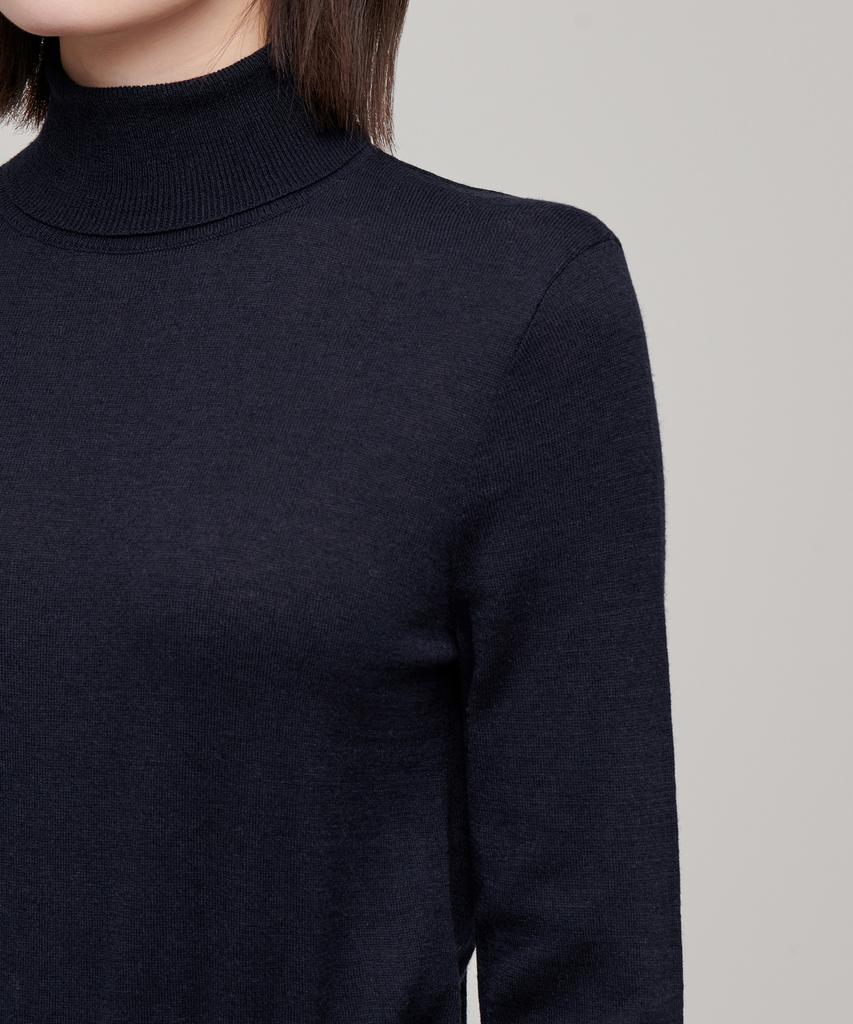 MUSINSA STANDARD WOMAN Women'S Merino Wool Blend High-Gauge Turtleneck Knit [Navy]