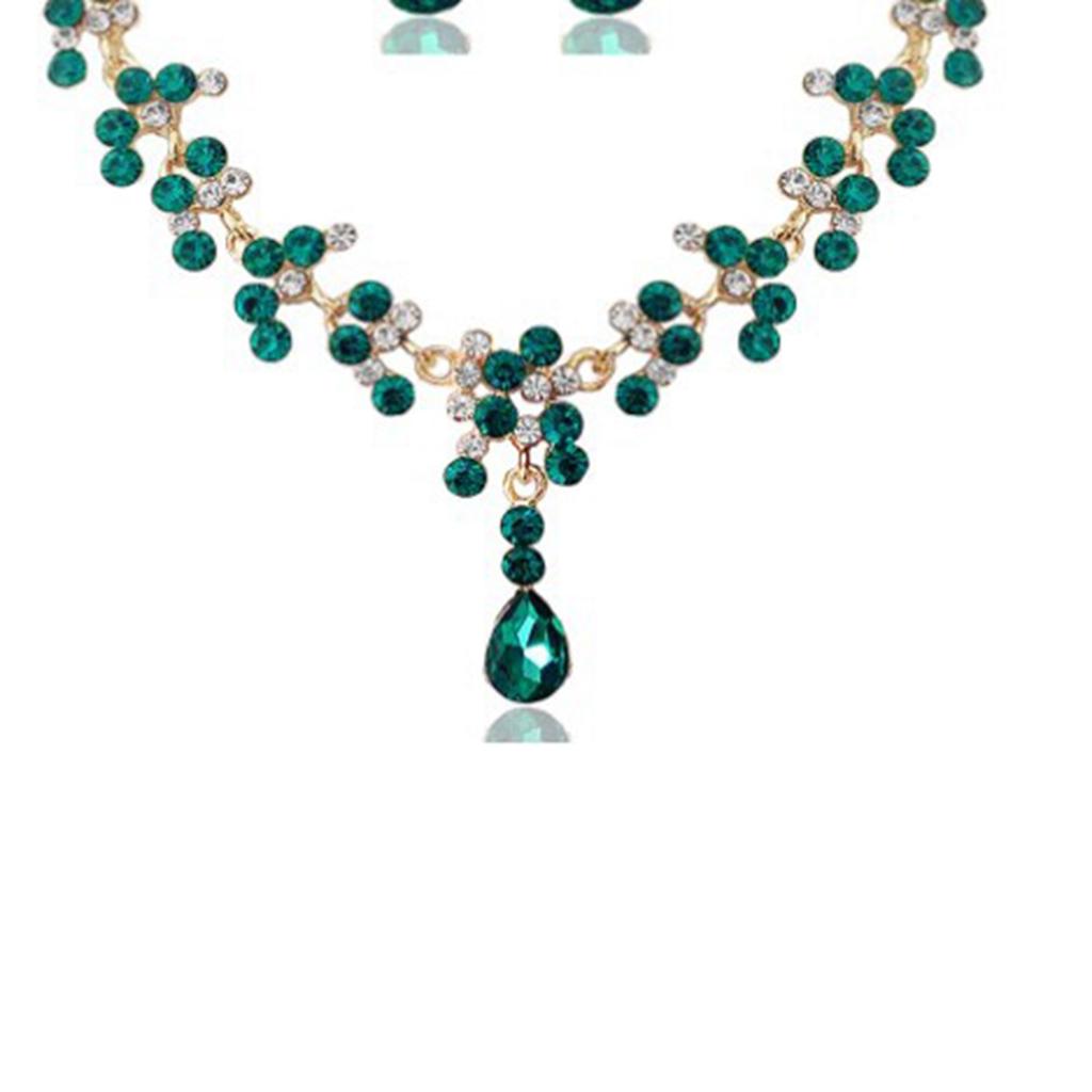 Necklace Pierced Earrings Set Green Exquisite Simulated Crystal Necklace Earrings Set for Wedding Women