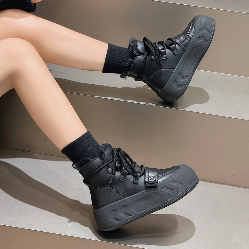 Northeast Snow Boots Women's 2025 New Winter Velvet Thickened Warm Cotton Shoes Thick-soled White Shoes Black Short Boots