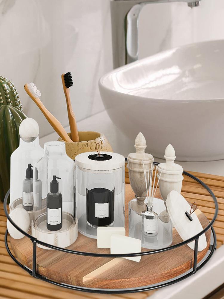 360 Degree Rotating Lazy Susan Turntable Versatile Condiment Organizer Round Wooden for Cabinet Dining Table