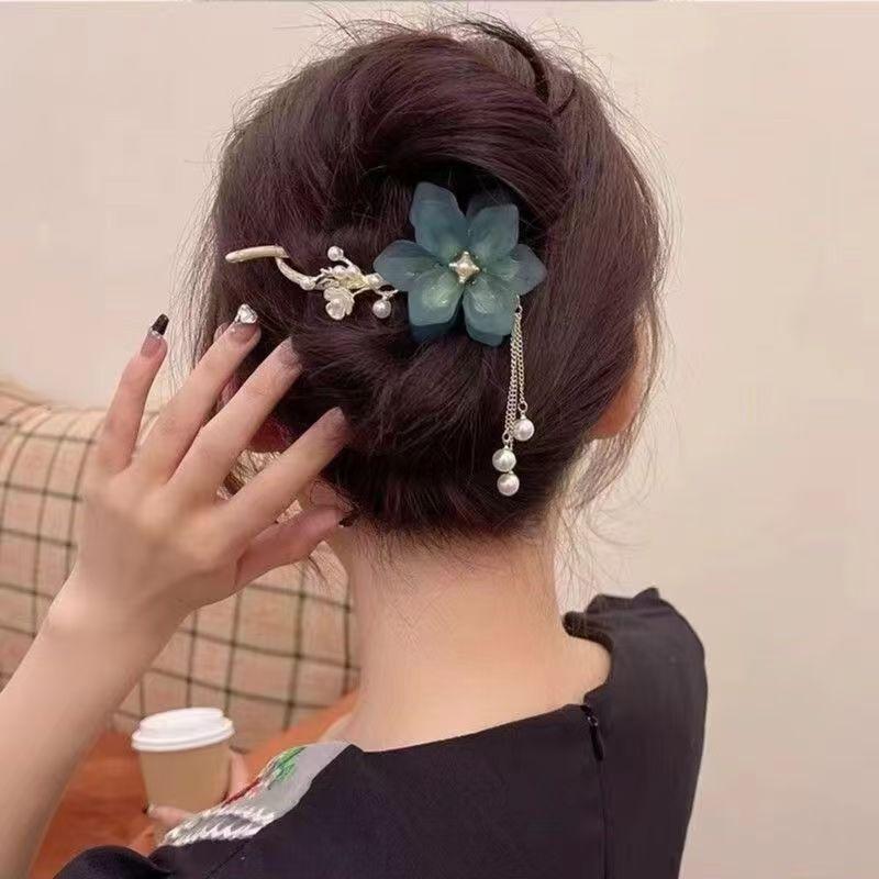Trendy Personal Flower Hairpins Women Pearl Hair Clips Accessories Temperamental Alloy Hair Accessories