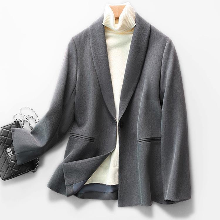 

Temperament шерстяной пиджак женский 2025 женская одежда тонкий и тонкий женский повседневный костюм осенняя одежда L темно-серого