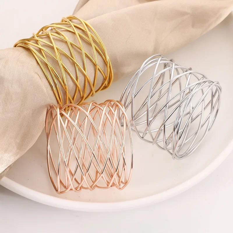 Household Table Supplies Mental Napkin Rings Art Circle Hollow Gold Round Western Handcrafted Weddings Table Decor Napkin Rings