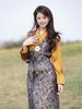 Deep Blue Patchwork Chinese-Style Slim Fit Dress for Women, Spring/Summer 2026, Tibetan Green Design.