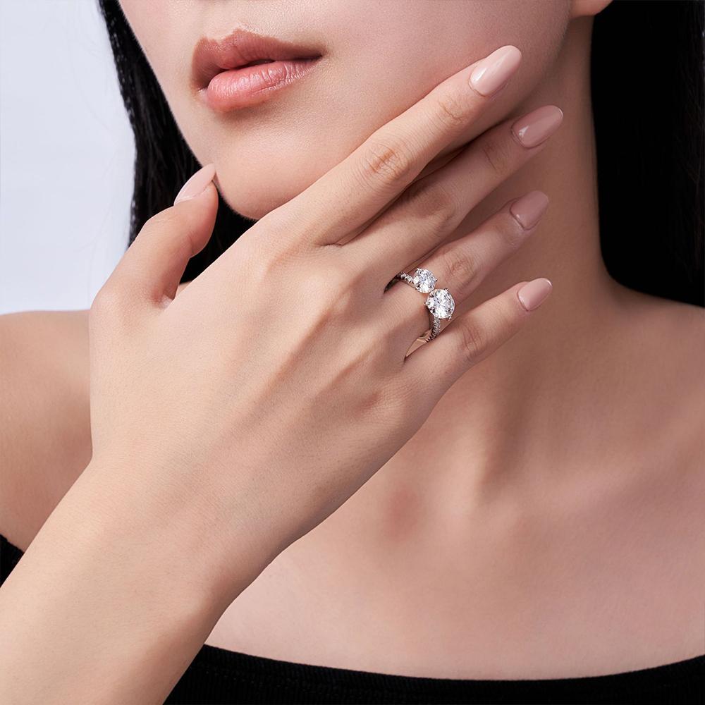 6.5mm 8mm Double Round Brilliant Cut Moissanite Ring for Women CopperOpen Ring Wedding Engagement Bands Jewelry