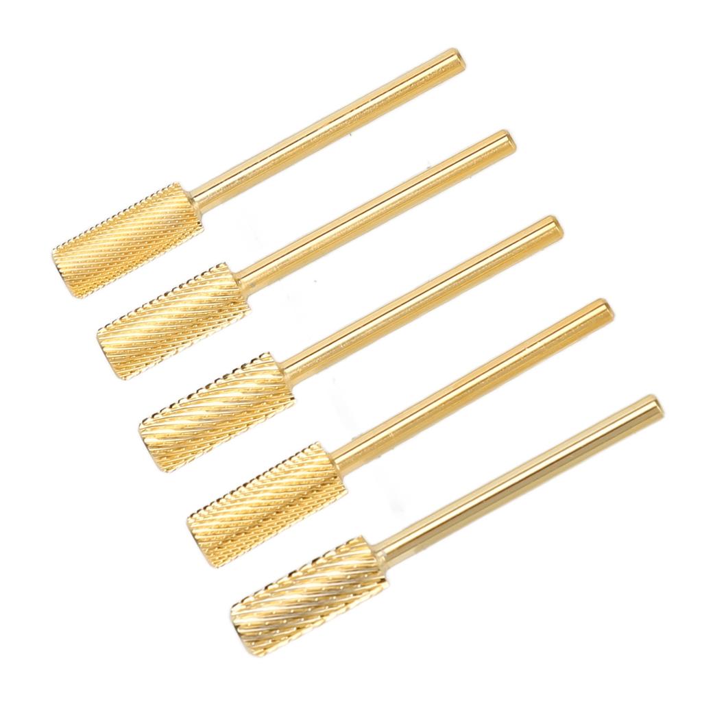 5PCS Nail Drill Small Barrel Bits Sets Polishing Nail Tungsten Steel Drill Bits Manicure Pedicure Grinding Tool Gold