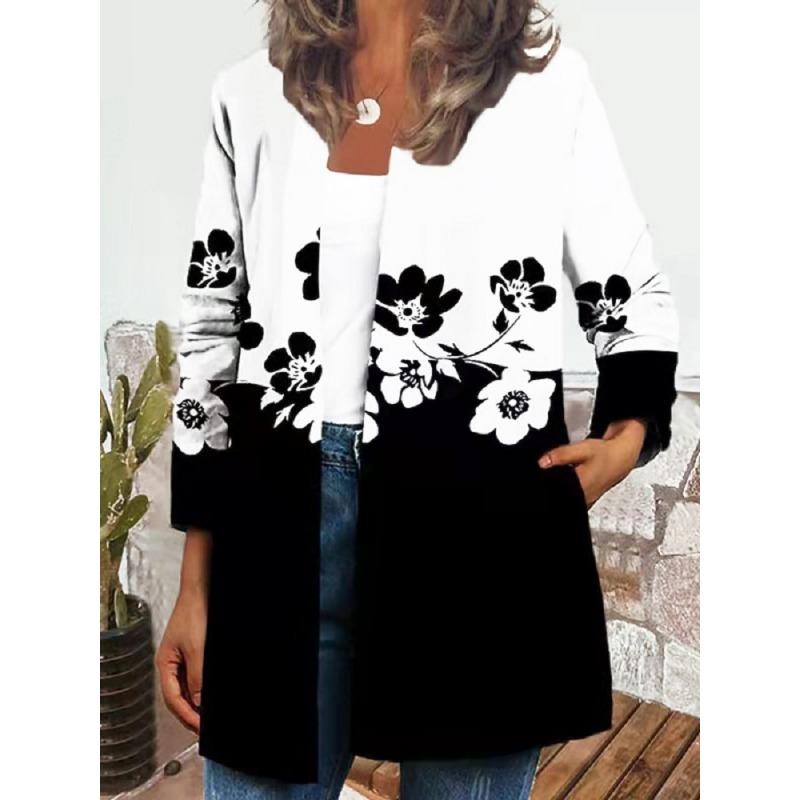 Women S Vintage Ethnic Print Plus Size Open Front Jacket
