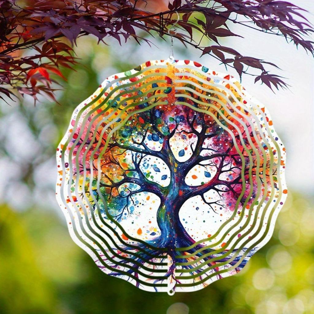 Vibrant Life Strom Kovová Zvonkohra - Barevné Abstraktní Zahradní Umění s Visícími Ozdobami, Vnitřní/Venkovní Dekorace (Závěs na zeď nebo na terasu)