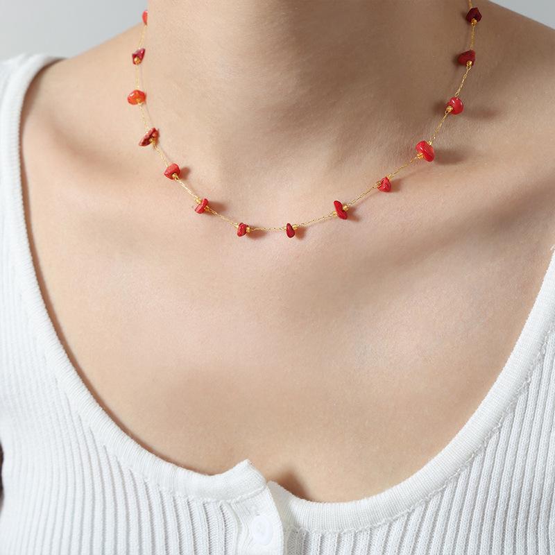 Collana clavicola in Acciaio Titanio Oro 18K Turchese - Gioiello di Lusso Francese Versatile per Donne