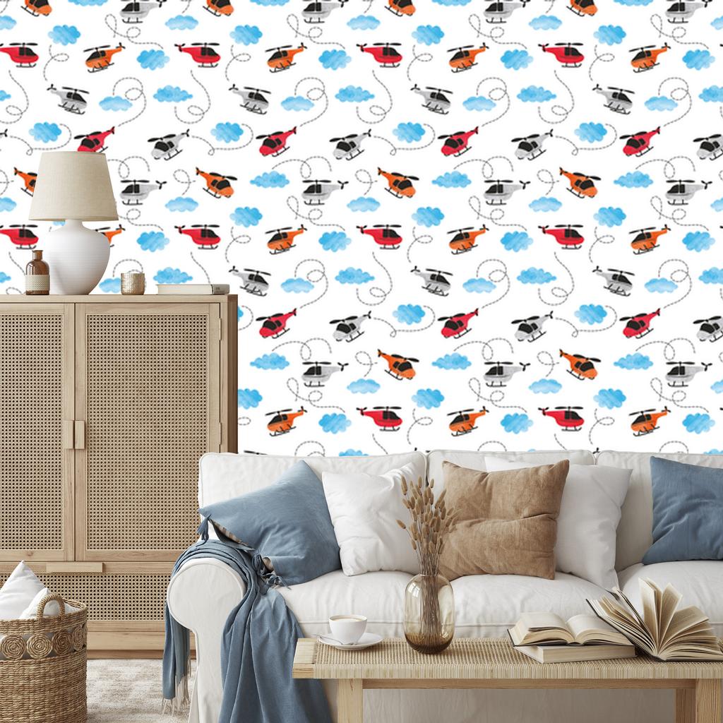 Wallpaper Colorful Painted Helicopters for Living Room and Bedroom 50x1000