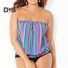 2 buc/Set Set Costum de Baie Femei Bandeau Fără Mâneci Imprimeu în Dungi Topuri de Înot Pantaloni de Baie cu Talie Înaltă Set Articole de Plajă
