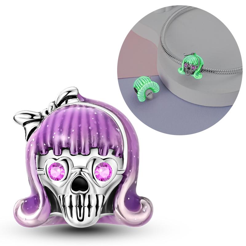 Halloween Series Charms Bead Copper Luminous Pumpkin Skull Witch Black Cat Fit Bangle Bracelet Necklace Diy Jewelry