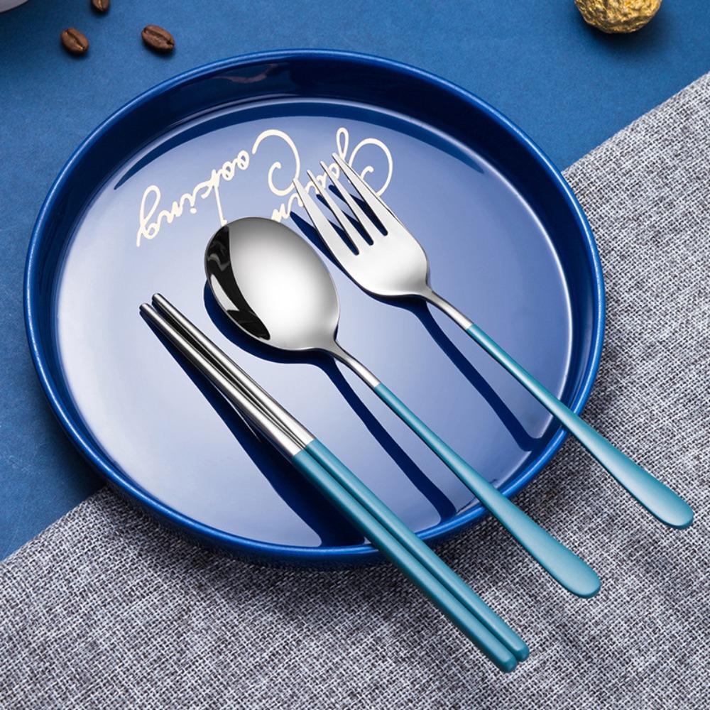 4pcs/Set 304 Stainless Steel Tableware Set with Case Bag Chopsticks Spoon Fork Knife  Camping