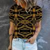 Baroque Style Black Gold Chain 3D Printed T-shirt Light Luxury Round Neck Short Sleeved Top for Women's Spring and Summer
