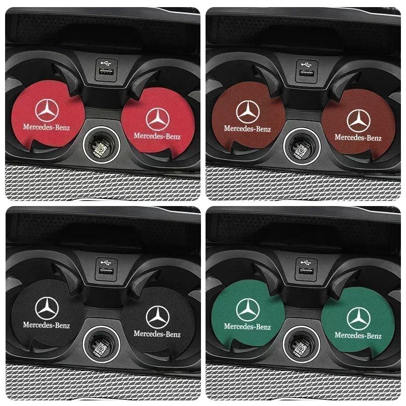 AXX2 2 Pcs Car Water Cup Mat Suede Non-Slip Coaster Accessories For Mercedes Benz AMG W204 W205 W203 W211 W212 W213 W201 W210 W124