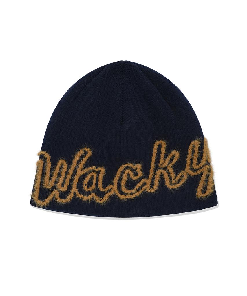 WACKY WILLY Mink Yarn Typo Beanie Navy