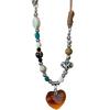 Vintage Ceramic Beaded Heart Pendant Necklace - Minimalist Luxury Clavicle Chain