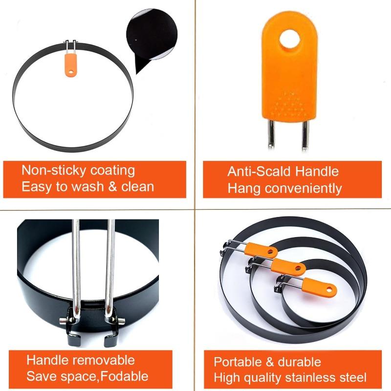 Stainless Steel Omelette Mold Professional Egg Ring Pancake Ring with Silicone Handle Oil Brush for Fried Eggs Omelets Muffins 2