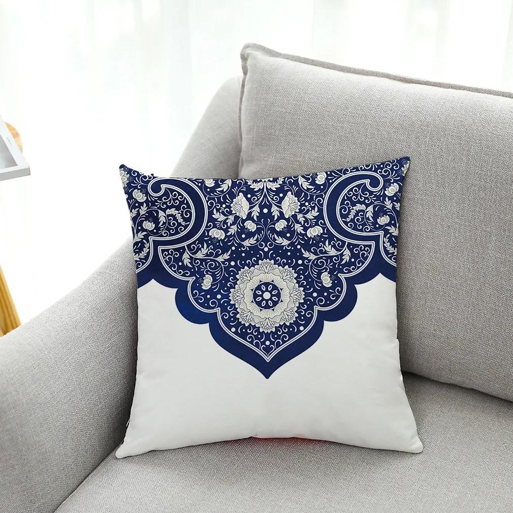 Office Living Room Home Pillowcase Blue and White Porcelain Printed Pillowcase Car Ornaments