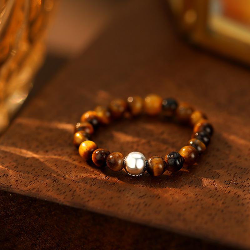 Banyan Tree S925 Silver Women's Stacking Ring with Tourmaline, Agate, Crystal, and Beaded Blue Pine.