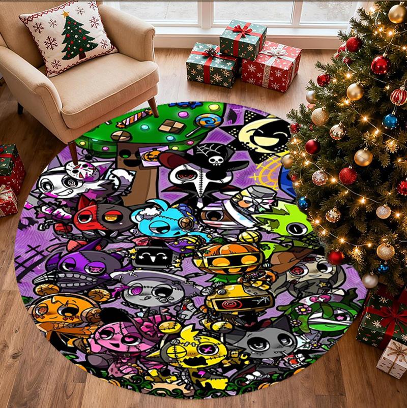 Sprunki Game Pattern Round Rug, Indoor/Outdoor Mat, for Picnic, Gameroom, Bedroom, Office, Living Room, Home Decor Carpet, Birthday Gift