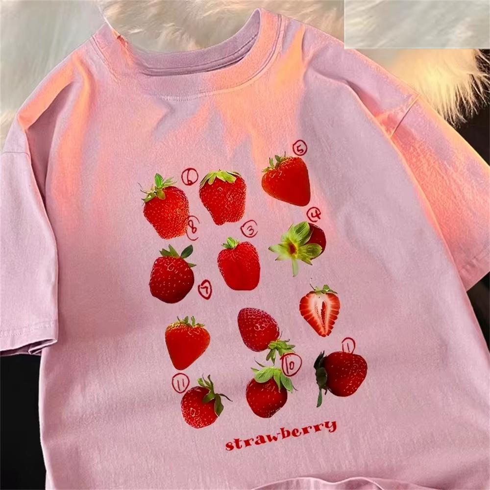 

12 Types Strawberry Printing Women Tshirts Pattern Tee Clothes Summer T Shirts Harajuku Loose Couple TShirt Soft 4XL
