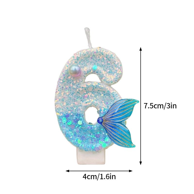 3D Pink Fishtail Number Candles Birthday Cake Candles Digital Candle Decor Cake Topper Birthday Party Anniversary Decoration