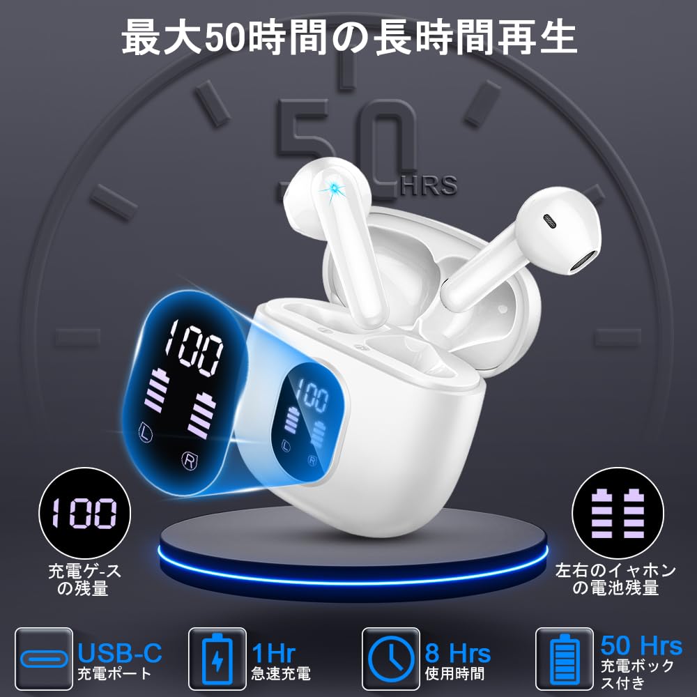 Bluetooth Wireless Earbuds Upgraded Bluetooth Compact and Bluetooth Automatic IPX7 Sound ENC Call Noise Low Instant Compatible with LED Fast 50 Hours
