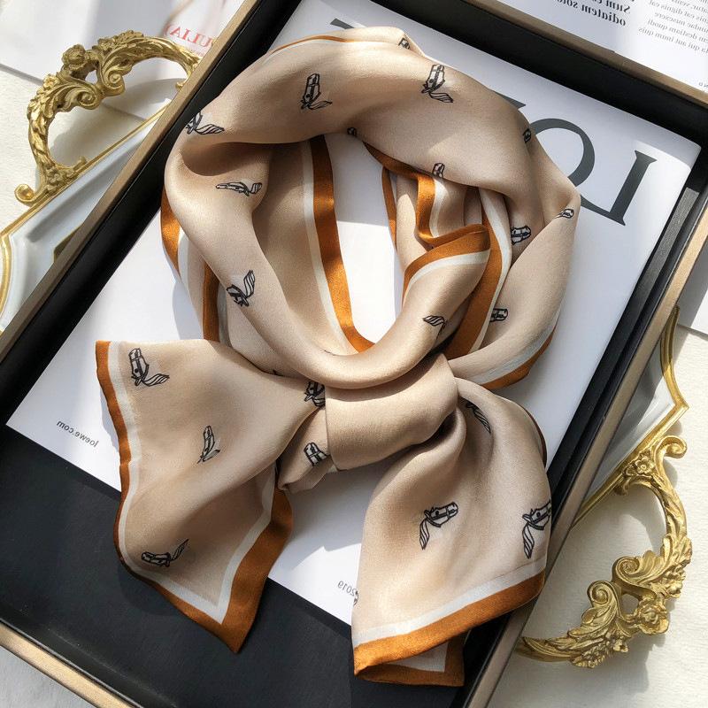 Silk Silk Scarf Women'S Season High Sense Silk Mulberry Silk Temperament Small Square Scarf Scarf Luggage