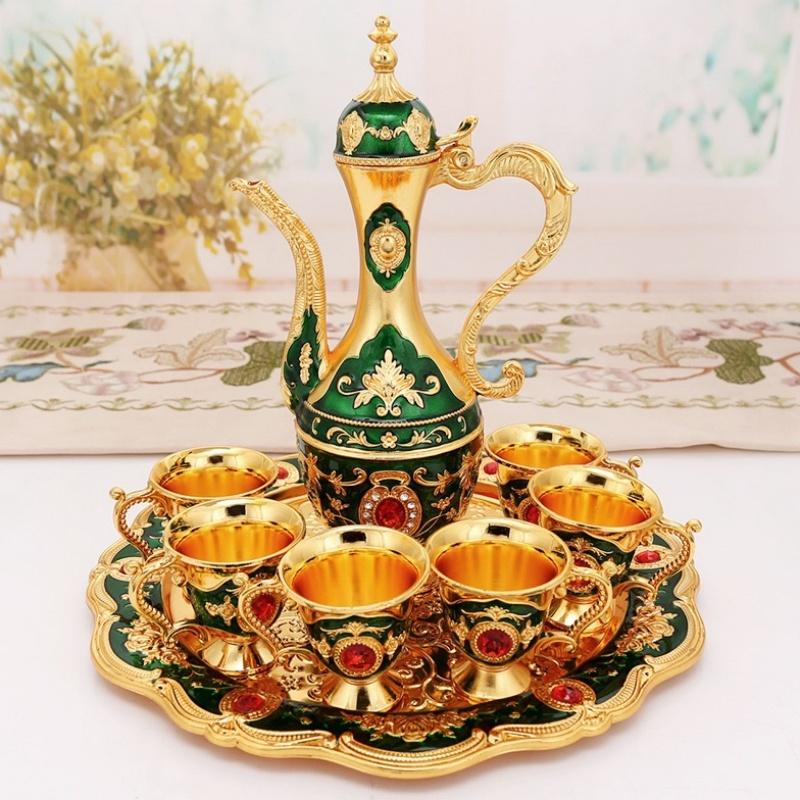 European Wine Set, Alloy Home Wine Pot Set, Multi-Color Optional Metal  Vintage Wine , Home Living Room Decoration,1Set