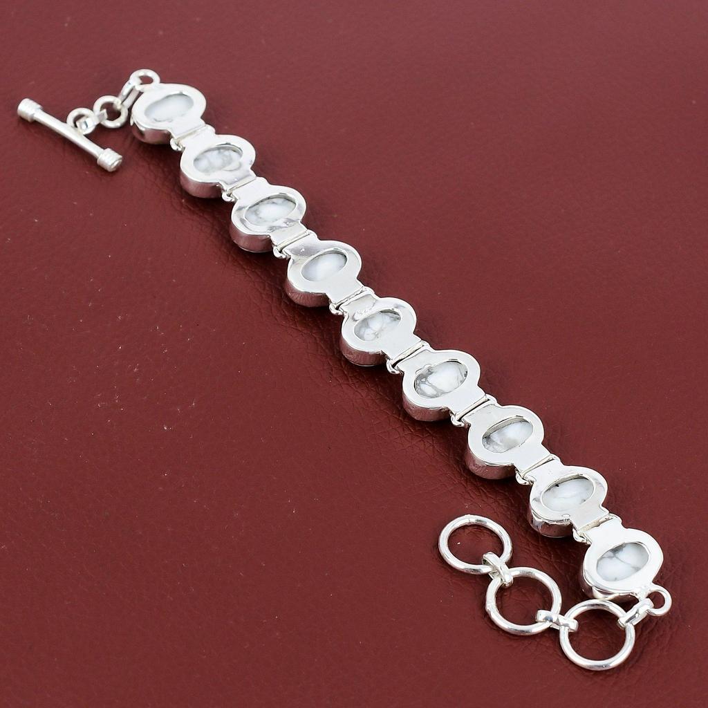 Howlite Bracelet Handmade Gemstone Bracelet 925 Sterling Silver Bracelet Adjustable Chain Bracelet Gifts For Him Beautiful Howlite Jewelry