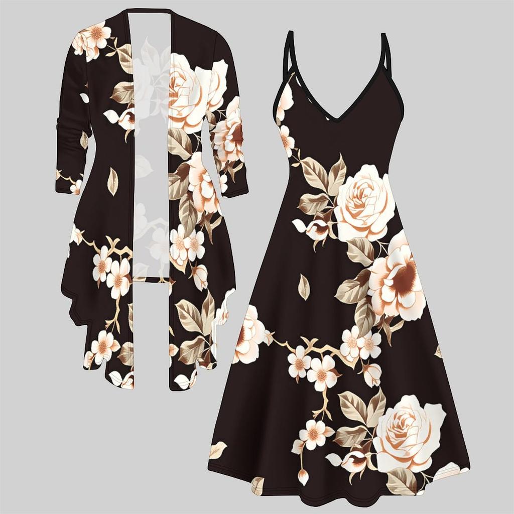 3D Printed Set Dress Coat , Double Spelling with Diverse Colors and Shapes Fashion Print,suitable for Various Scene Fashion Styles
