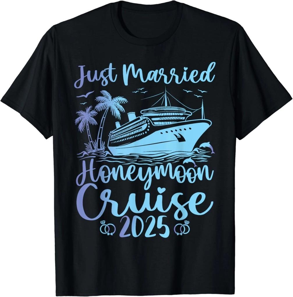 Just Married 2025 Wedding Ring Matching Tee Honeymoon Cruise Gift Unisex T-Shirt