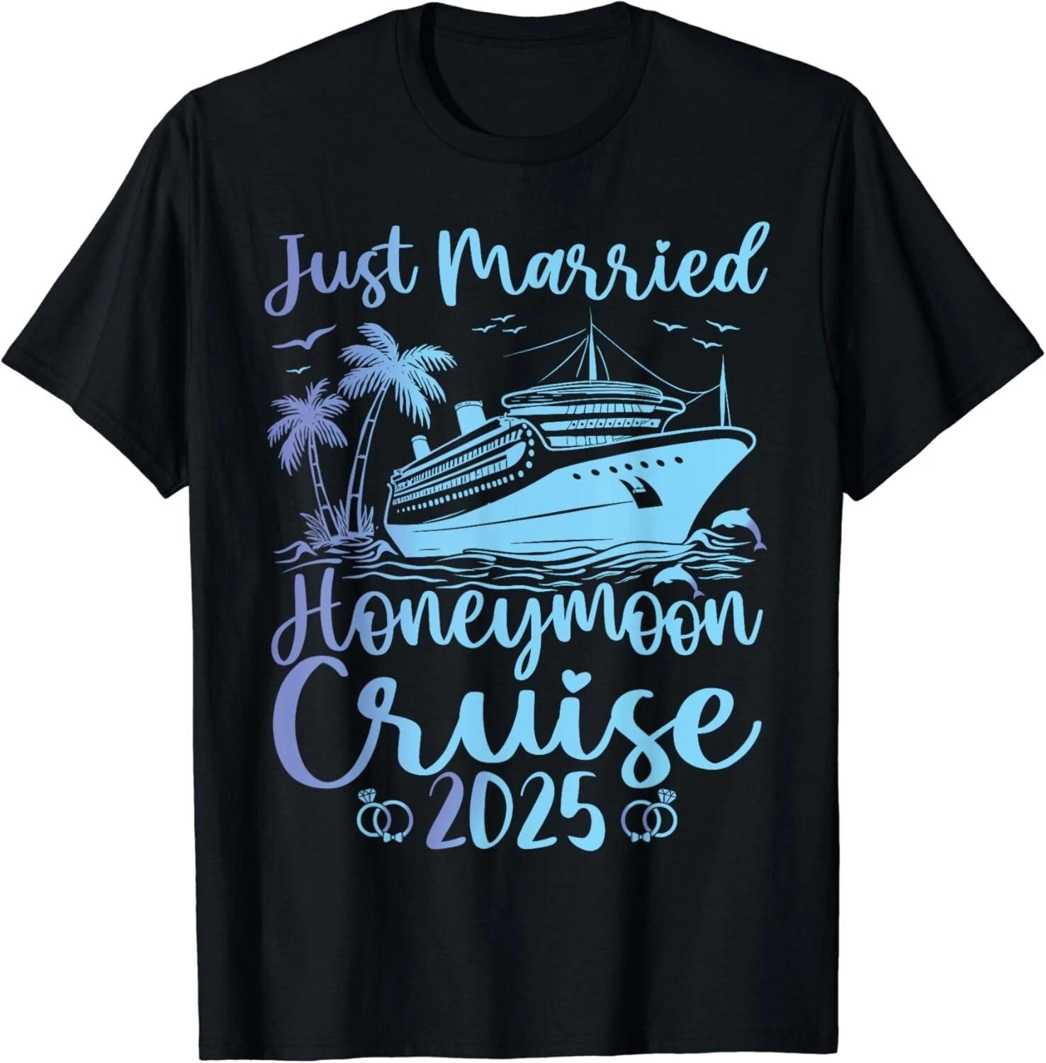 

Just Married 2025 Wedding Ring Matching Tee Honeymoon Cruise Gift Unisex T-Shirt M