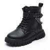 Children Boots Soft-soled Girls Tide Boots Autumn and Winter Warm British Style Boys Leather Boots Student Metal Chain Hot