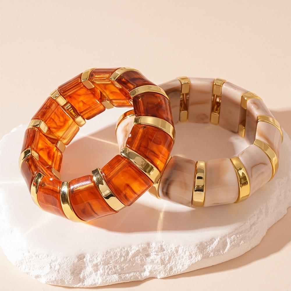 Bohemian Acrylic Cuff Charms Bracelet Hand Ring Geometric Bangle Elastic Wide Bracelet  Women