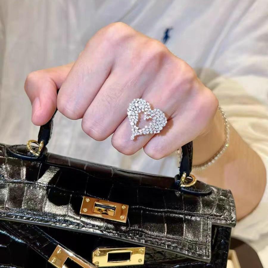 "Heart Diamond" French Explosive Hollow Love Ring Light Luxury Temperament Thousand Gold Sense Exquisite Fashion Index Finger Ring