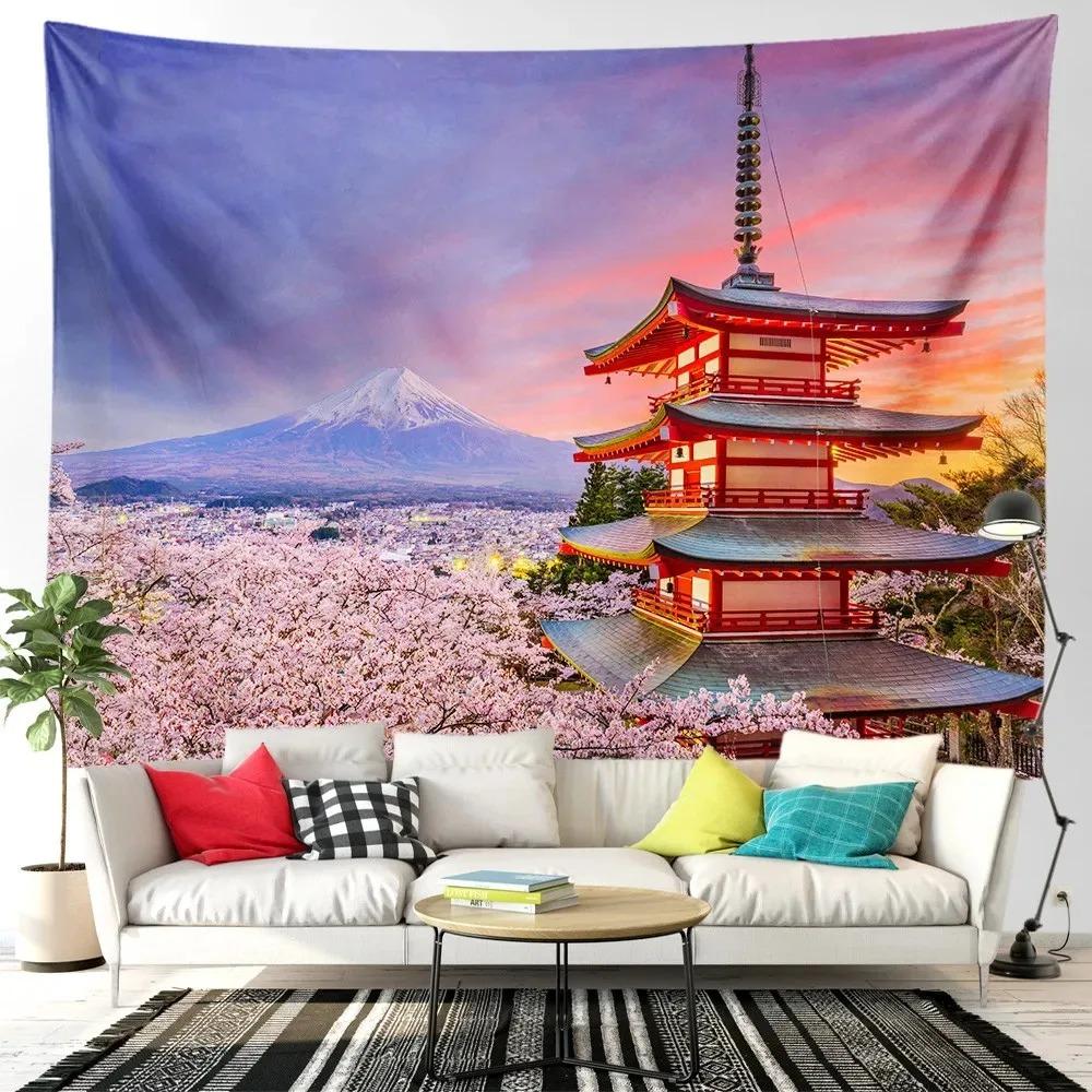 Pink cherry blossom tree forest t tapestry home decoration living room bedroom background hanging cloth