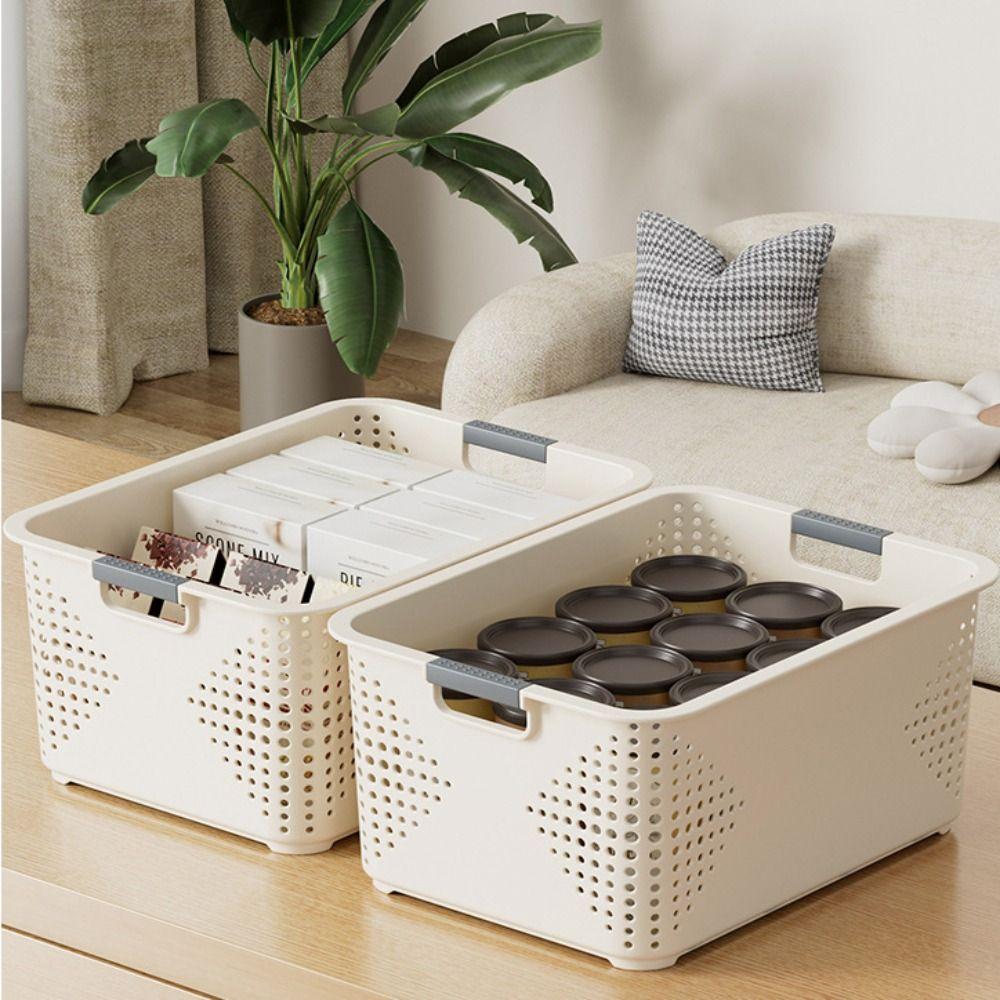 Durable Plastic Storage Basket Hollow-out Design Stackable Desktop Storage Basket Multi-purpose Snack Basket Kitchen